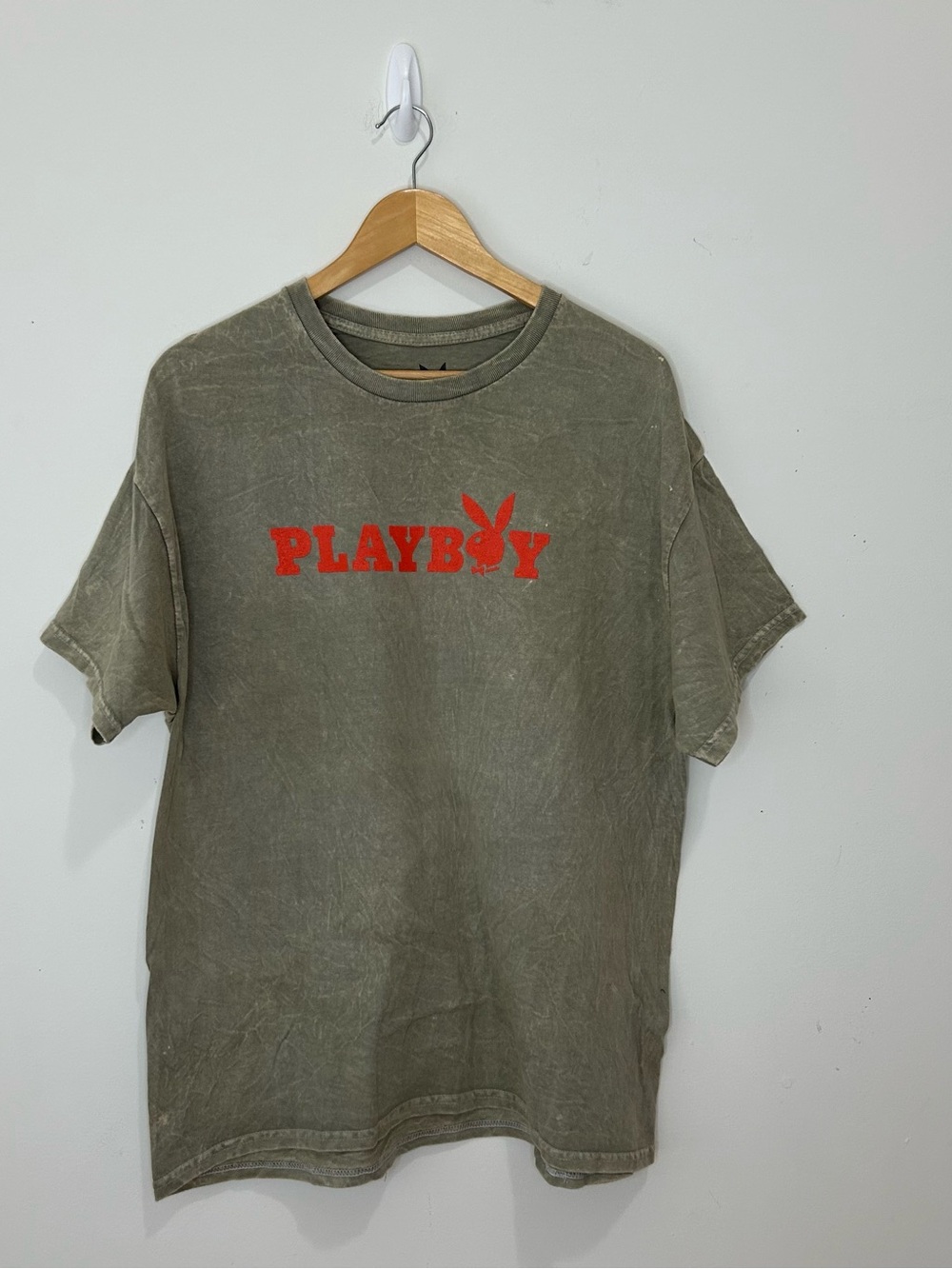 Playboy Graphic T Shirt XL Green Acid Wash Short Sleeves Crewneck